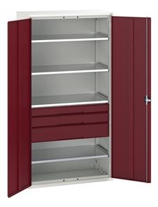 16926575.** Verso kitted cupboard with 4 shelves, 3 drawers. WxDxH: 1050x550x2000mm. RAL 7035/5010 or selected